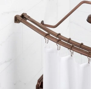 🔥 SIGNATURE HARDWARE 60" CURVED DOUBLE SOLID BRASS SHOWER CURTAIN ROD OR/BRONZE - Picture 1 of 1