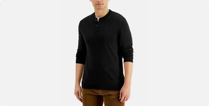 Club Room Men's Merino Solid Henley Sweater Size Small Deep Black New - Picture 1 of 2