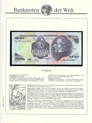 Banknotes of World Uruguay 1989 50 New Pesos P-61Ab UNC Serie G - Image 1 of 2