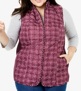WOMAN WITHIN ZIP FRONT PLAID QUILTED VEST RIB KNIT SIDES WMNS PLUS 1X 22/24 NIP! - Picture 1 of 6