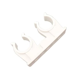 Rohrclips Zweifach 15 mm - 10 Stück. Rohrhalter Doppelt Weiß Kunststoff - Bild 1 von 7