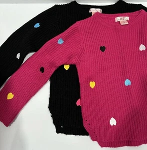 Lot of 2 Pink Angel Girls Black/Pink Long Sleeve Pullover Sweaters Size 5/6 - Picture 1 of 15