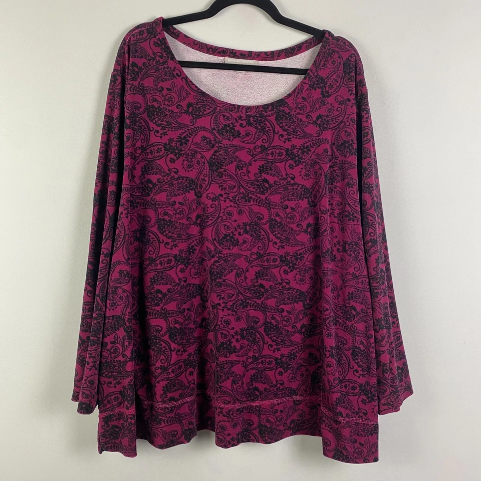 Sudadera Pullover Top Woman Within Terciopelo Suave 3X Rosa Floral Manga Larga Foto 1 de 4