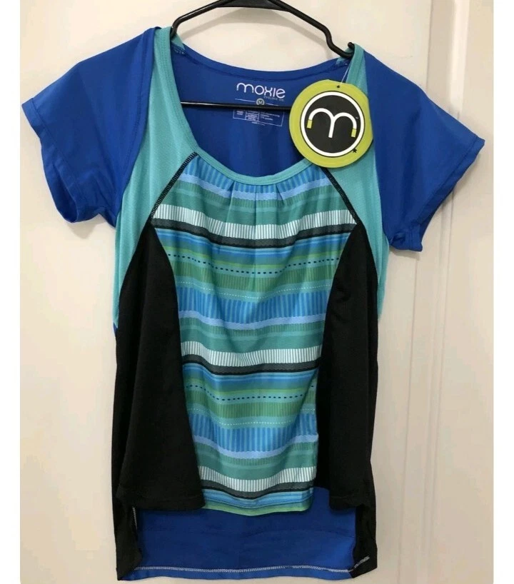 Camiseta deportiva Moxie Cycling para mujer contorno envolvente camiseta activa azul verde talla M $69 Foto 1 de 4
