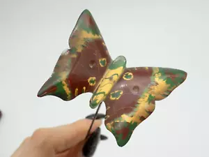 Antique Reverse Painted Lucite Plastic Butterfly Hat Pin Art Nouveau Red Green - Picture 1 of 6