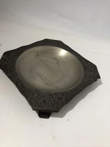 Antique Chinese Shallow Unusual Bronze Footed Bowl Volcano Ocean Engraving - Imagen 1 de 12