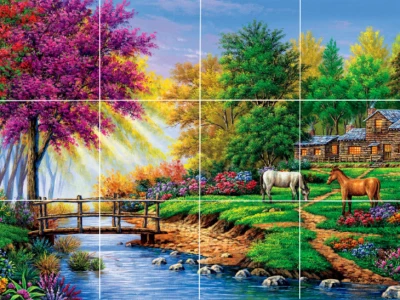 Camión de jardín rural floristería entrega granja gatos baldosas cerámicas mural salpicadero Foto 1 de 4