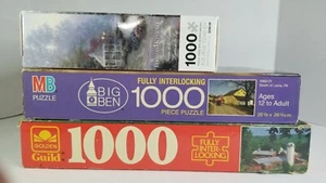 Puzzle Lot Of 3 1000 Pcs Sealed Golden Guild MB Puzzle Ceaco Made In USA - Picture 1 of 4