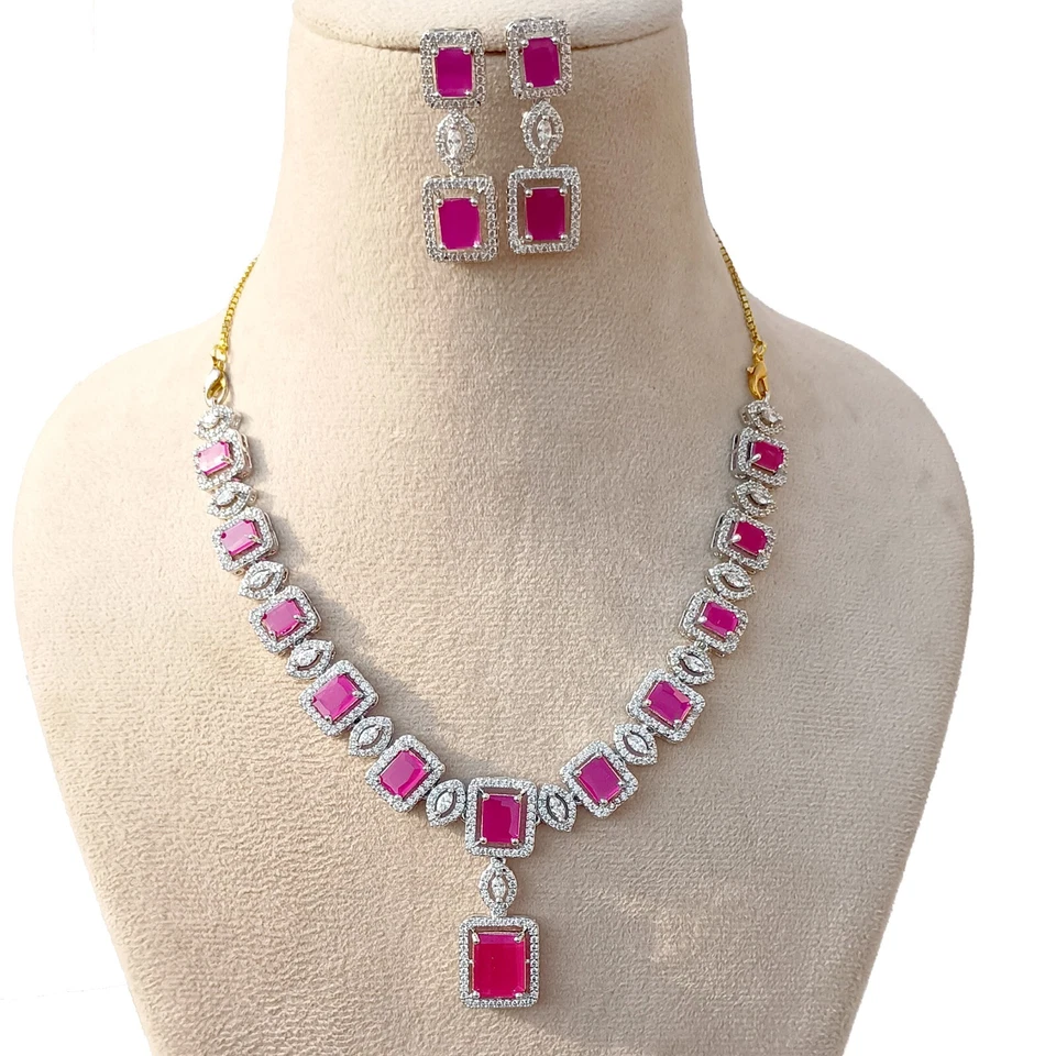 Premium Ruby Necklace jewelry, White plated Necklace, South Indian Necklace - Image 1 of 4