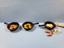 Barbie Doll 1:6 Miniature Kitchen Food Skillet Eggs Bacon Grilled Steak Chicken