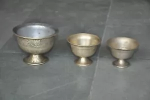 3 Pc Vintage Brass Solid Handcrafted Inlay Engraved Ice Cream Bowls - Picture 1 of 13