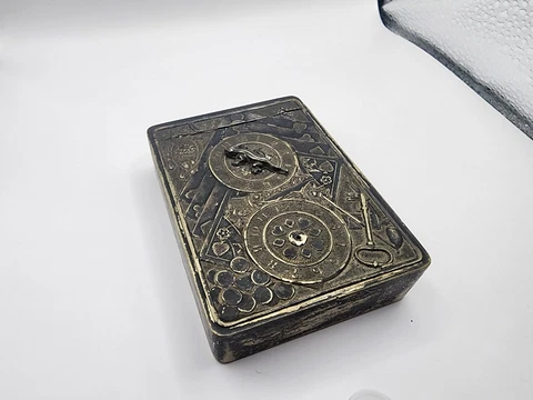 Vintage Silver Card Case In Great Detail With Moving Lizard Clock Cover
