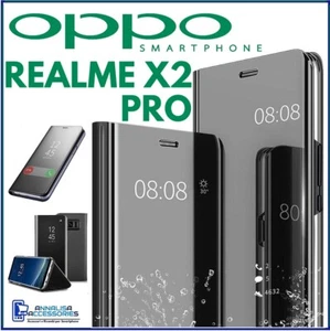 For OPPO REALME X2 PRO CLEAR VIEW FLIP CASE SMART BOOK MIRROR LUXURY STAND COVER - Picture 1 of 11