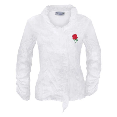 Trachtenbluse Bluse Damen Trachten Rüschenbluse Weiß Rose Stickerei By Johanna - Bild 1 von 4