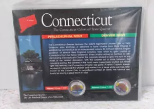 Juego de 2 monedas de cuarto de dólar coloreadas del estado de Connecticut Philadelphia y Denver Mint - Imagen 1 de 2