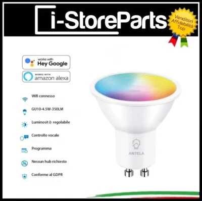  LAMPADINE LED SMART WIFI GU10 FARETTI W+RGB DA INCASSO WIRELESS ALEXA GOOGLE - Immagine 1 di 4