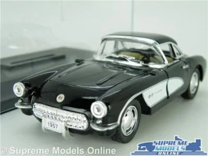 CHEVROLET CORVETTE MODEL CAR 1957 1:34 SCALE BLACK + DISPLAY CASE KINSMART C1 K8 - Picture 1 of 5