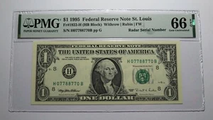 $1 1995 Radar Serial Number Federal Reserve Currency Bank Note Bill PMG UNC66EPQ - Picture 1 of 3