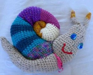 HANDMADE WOOL CROCHETED SNAIL SOFT DOLL ONE OF A KIND DIRECTLY FROM ARTIST - Picture 1 of 12