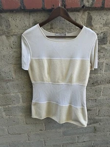 Vintage Le Dalmas Knit Dress Short Sleeve Shirt Cream Made in Italy Creme - Picture 1 of 9