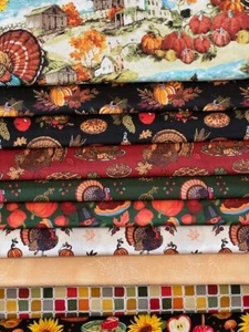 Quilting Fabric Lot - 10 Fat Quarters, Fall/Autumn/Thanksgiving + 1 FREE! - Picture 1 of 17