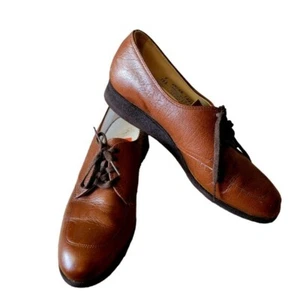 Vintage Brown Leather Lace Up Oxfords Comfort Clinic Women's Shoes Menswear Look - Picture 1 of 10