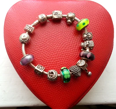 Originales Pandora Armband 20 cm mit 14 Pandora Charms/Beads aus 925 Silber - Bild 1 von 4