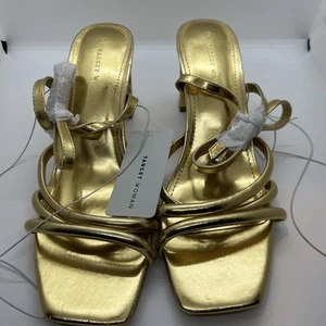Target Gold heels with ankle strap Size 10 - Picture 1 of 4
