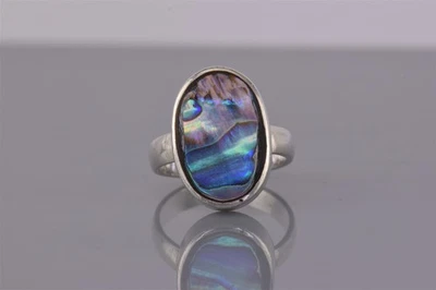 Anillo de plata esterlina 21 mm ovalado colorido playa tiempo abulón concha banda 925 talla: 8 Foto 1 de 4