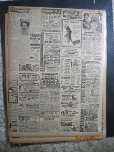 Newspaper History 815-3 TITANIC MOVIE AD + HOUDINI + SHANE - Picture 1 of 1