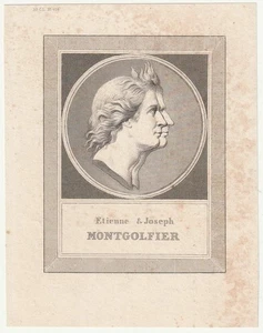 c1820 Gebrüder Montgolfier Heißluftballon Erfinder Stahlstich-Doppelporträt - Picture 1 of 1