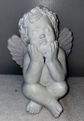 Estátua de querubim anjo ArtLine 8 polegadas (1996) vintage branca desgastada - Imagem 1 de 4