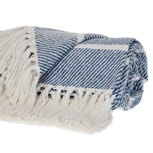 Blue Woven Cotton Striped Throw Blanket - Picture 1 of 8