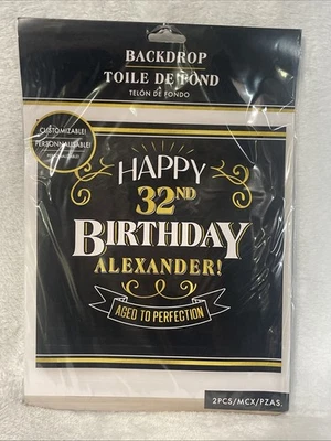 Happy Birthday Backdrop Aged to Perfection Customizable Banner Black and Gold - Image 1 of 2
