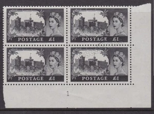 GB SG 598A MNH MINT STAMP 1967 Castle Definitive £1 BLACK PLATE BLOCK 1 - Picture 1 of 1