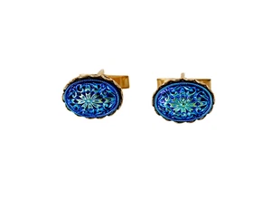 VTG Iridescent Carnival Glass Bead Cufflinks Retro Formal Wear Wedding Gala Work - Picture 1 of 8