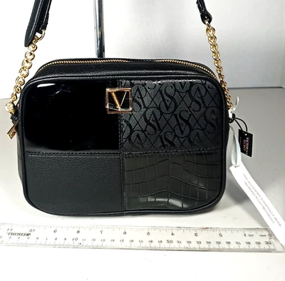 Bolso Mensajero Victoria Secret Charol Mediano Negro Charol Chapado en Oro Foto 1 de 4