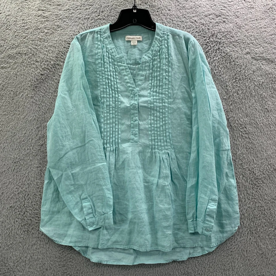 Blusa Coldwater Creek para mujer XL Top túnica de lino azul claro transparente Foto 1 de 4