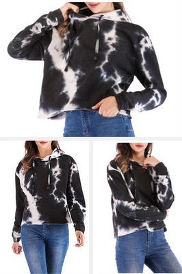 Sudadera con capucha pulóver Fifth Sun blanca y negra corta tie dye polar (XS) NUEVA SIN ETIQUETAS Foto 1 de 4