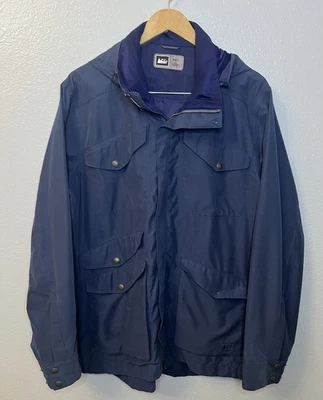 REI Мужская XL темно-синий общего назначения поле куртка водонепроницаемый с капюшоном открытый туризм пальто - Изображение 1 из 4