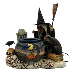 JIM SHORE STREGA CON CALDERONE TEA LIGHT PORTACANDELE scopa gatto 4006317 2006 - Foto 1 di 8