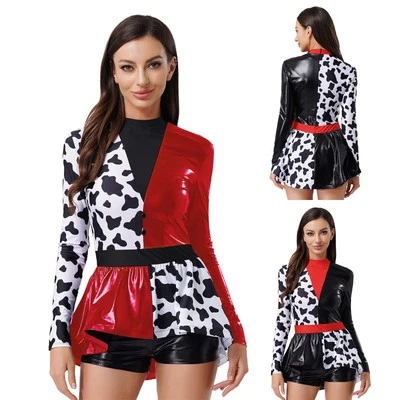 Womens Devil Killer Clown Cosplay Costumes Shiny Halloween Party Dress Outfits - Image 1 of 3