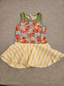 Matilda Jane Tank Dress Girls 12 Multicolor Floral Polka Dot Stripe Knit Stain - Picture 1 of 14