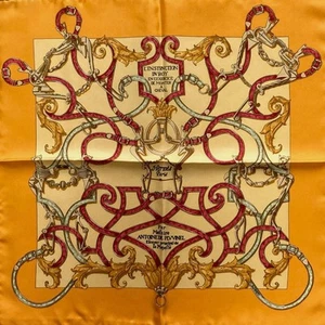 Hermes Scarf Carre 45 L'Instruction DV Roy Silk Orange Used - Picture 1 of 6
