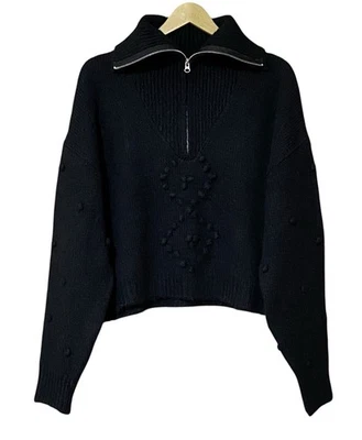 Suéter Wildfox Couture Negro Pom Pom Media Cremallera Mezcla Alpaca Talla L Nuevo con Etiquetas Foto 1 de 4