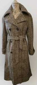 Vintage Irish Tweed Creme Braun Vintage Wollmantel 12 14 M Gürtel Zweireiher - Bild 1 von 14