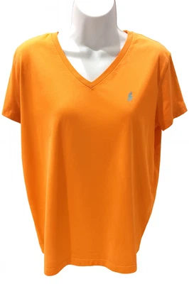 Camiseta Ralph Lauren para mujer cuello en V XL - Camisa de algodón naranja con logotipo de pony azul Foto 1 de 4