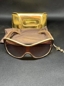 Tory Burch braune Leder-Rundsonnenbrille TY7002Q Etui Reinigungstasche EICHE - Bild 1 von 12
