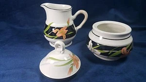 Sango Allure Sugar Bowl Lid and/or Creamer Black White Floral 377 Peach - Picture 1 of 11