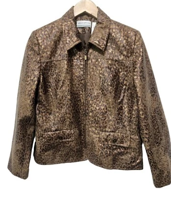 Chaqueta Alfred Dunner Petite 10P Marrón Cobre Brillante Manga Larga Cremallera Carrera Foto 1 de 4